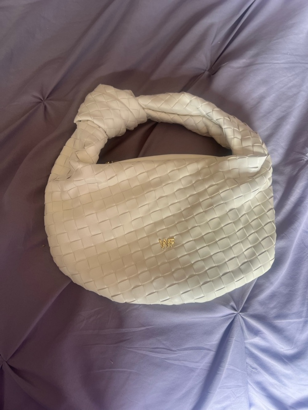 Cream Woven Knot-Handle Bag